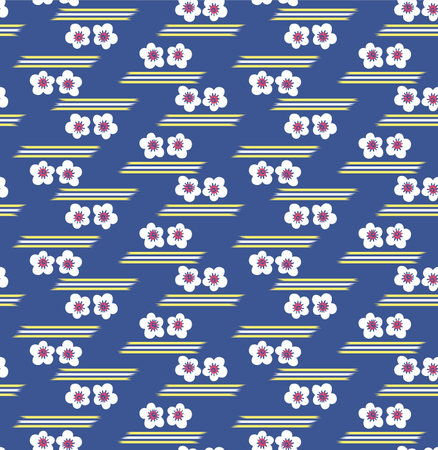 Japanese Cute Cherry Blossom Stripe Vector Seamless Patternのイラスト素材