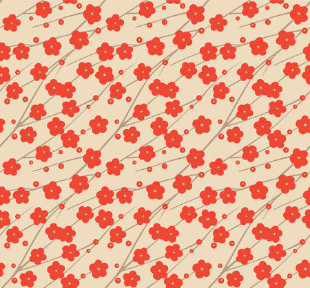 Japanese Cherry Blossom Branch Line Vector Seamless Patternのイラスト素材