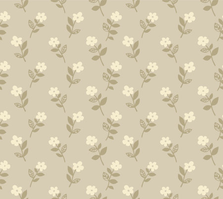 Japanese Pretty Flower Leaf Branch Vector Seamless Patternのイラスト素材