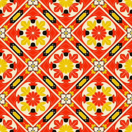 Japanese Diamond Flower Mosaic Vector Seamless Patternのイラスト素材