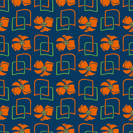 Japanese Flower Overlap Frame Vector Seamless Patternのイラスト素材