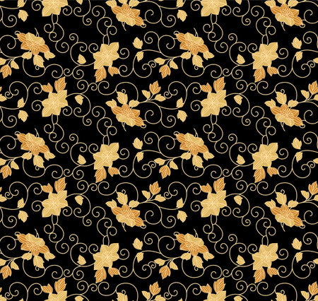 Japanese Luxury Curl Flower Vine Vector Seamless Patternのイラスト素材