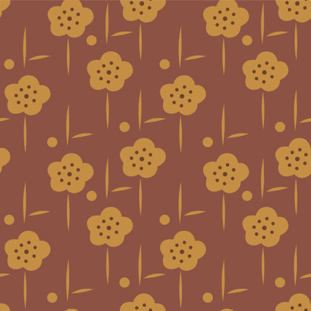 Japanese Cute Flower Line Vector Seamless Patternのイラスト素材