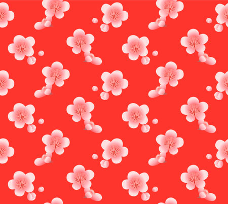 Japanese Pretty Pink Cherry Blossom Vector Seamless Patternのイラスト素材