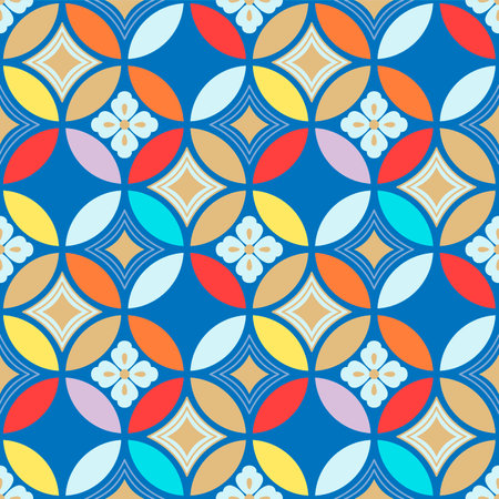 Japanese Flower Circle Mosaic Vector Seamless Patternのイラスト素材