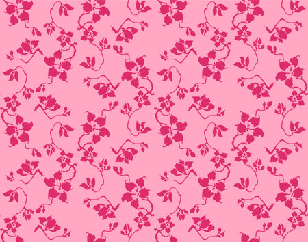 Japanese Wild Flower Branch Vector Seamless Patternのイラスト素材