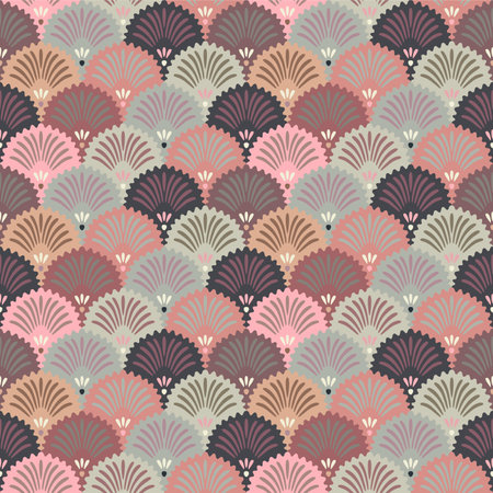 Japanese Flower Fan Wave Vector Seamless Patternのイラスト素材