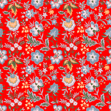 Japanese Colorful Wild Flower Vector Seamless Patternのイラスト素材