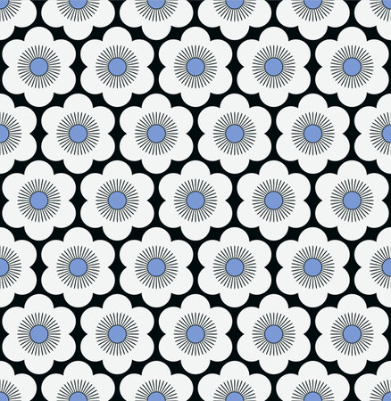 Japanese Round Circle Flower Vector Seamless Patternのイラスト素材