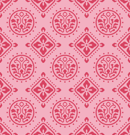 Japanese Diamond Circle Flower Motif Vector Seamless Patternのイラスト素材