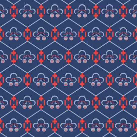 Japanese Round Flower Diamond Vector Seamless Patternのイラスト素材