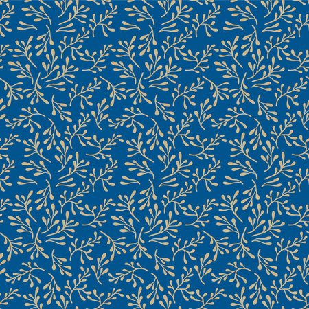 Japanese Sea Leaf Branch Vector Seamless Patternのイラスト素材