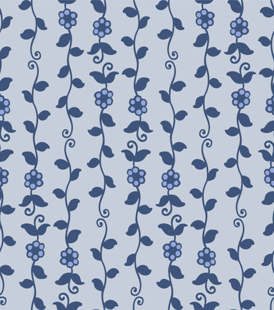 Japanese Flower Vine Stripe Vector Seamless Patternのイラスト素材