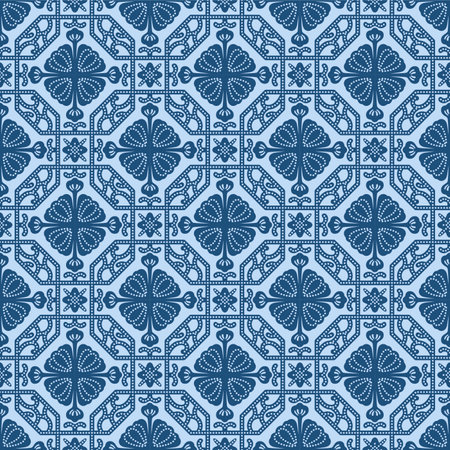 Japanese Octagon Flower Mosaic Vector Seamless Patternのイラスト素材