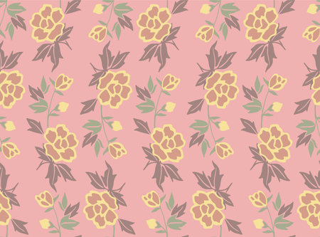 Japanese Pretty Flower Leaf Vector Seamless Patternのイラスト素材