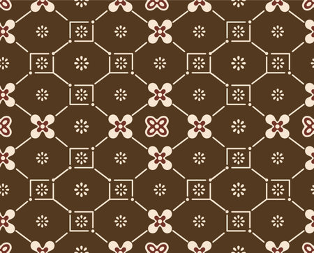 Japanese Flower Motif Diamond Net Vector Seamless Patternのイラスト素材