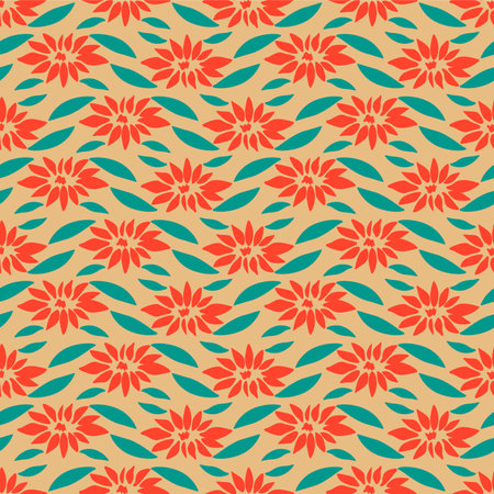 Japanese Zigzag Flower Leaf Vector Seamless Patternのイラスト素材