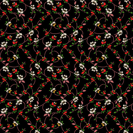 Japanese Swirl Flower Vine Vector Seamless Patternのイラスト素材