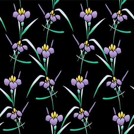 Japanese Wild Flower Branch Vector Seamless Patternのイラスト素材