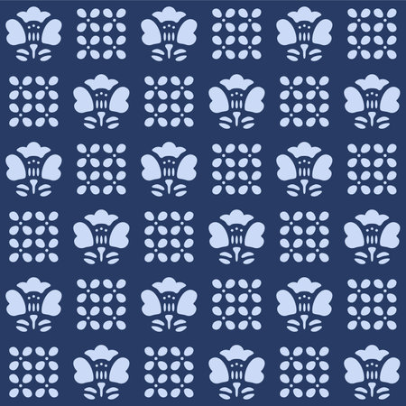 Japanese Checkered Flower Motif Vector Seamless Patternのイラスト素材
