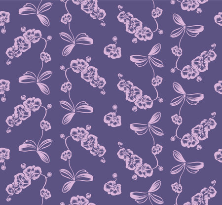 Japanese Orchid Plant Vector Seamless Patternのイラスト素材