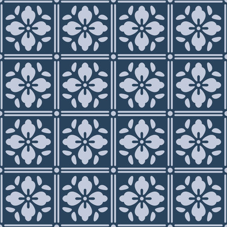 Japanese Square Flower Vector Seamless Patternのイラスト素材