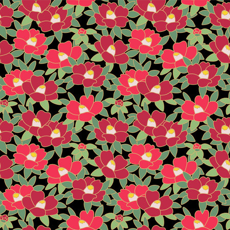 Japanese Pretty Flower Leaf Vector Seamless Patternのイラスト素材