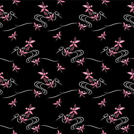 Japanese Pink Flower Wind Flow Vector Seamless Patternのイラスト素材