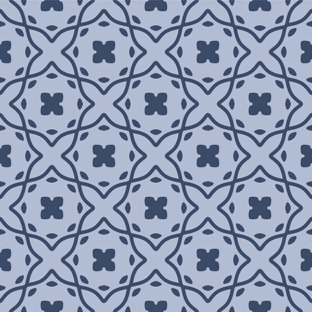 Japanese Star Flower Mosaic Vector Seamless Patternのイラスト素材