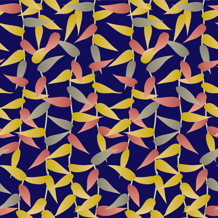 Japanese Tropical Leaf Branch Vector Seamless Patternのイラスト素材