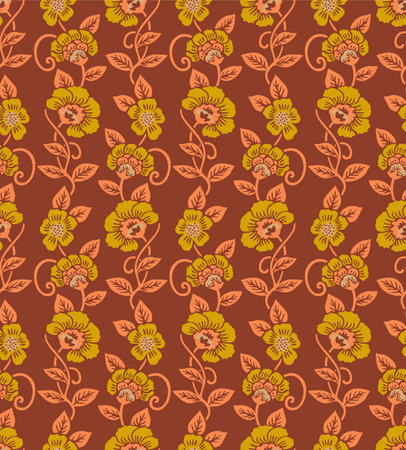 Japanese Luxury Flower Vine Vector Seamless Patternのイラスト素材