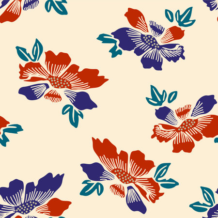 Japanese Flower Leaf Motif Vector Seamless Patternのイラスト素材