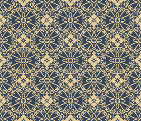 Japanese Luxury Flower Mosaic Vector Seamless Patternのイラスト素材