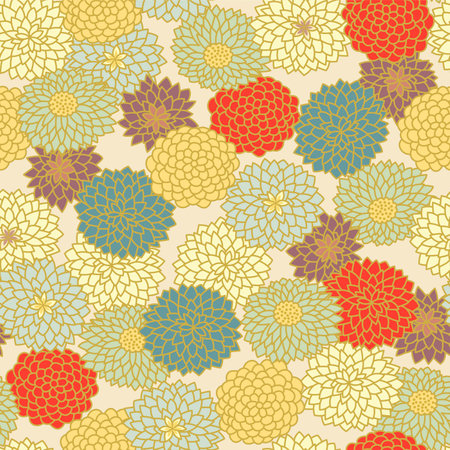 Japanese Overlap Chrysanthemum Flower Vector Seamless Patternのイラスト素材