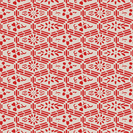 Japanese Hexagon Mosaic Flower Vector Seamless Patternのイラスト素材