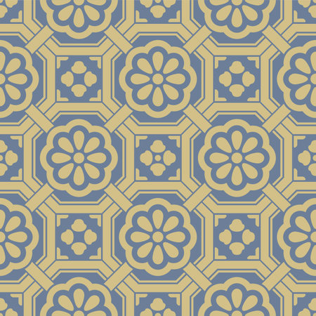 Japanese Octagon Flower Net Vector Seamless Patternのイラスト素材
