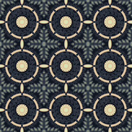 Japanese Circle Flower Line Mosaic Vector Seamless Patternのイラスト素材