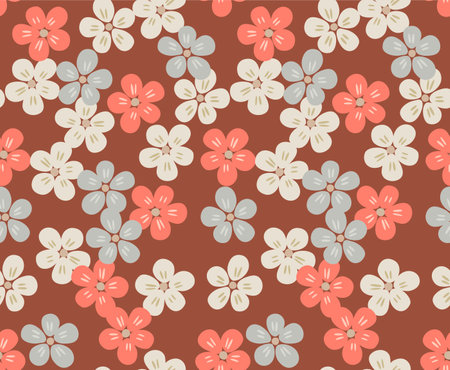 Japanese Pretty Round Flower Fall Vector Seamless Patternのイラスト素材