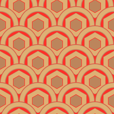 Japanese Luxury Gold Circle Fan Wave Vector Seamless Patternのイラスト素材
