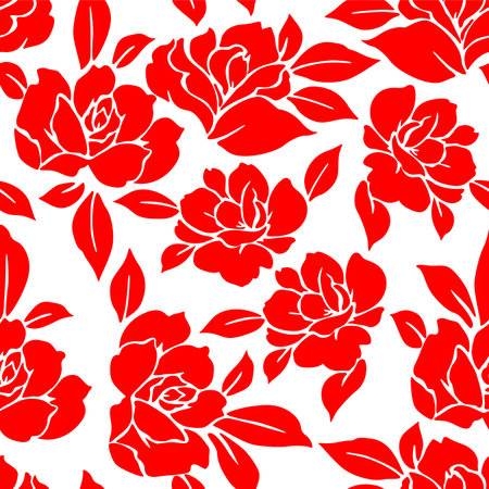 Japanese Pretty Garden Flower Leaf Vector Seamless Patternのイラスト素材