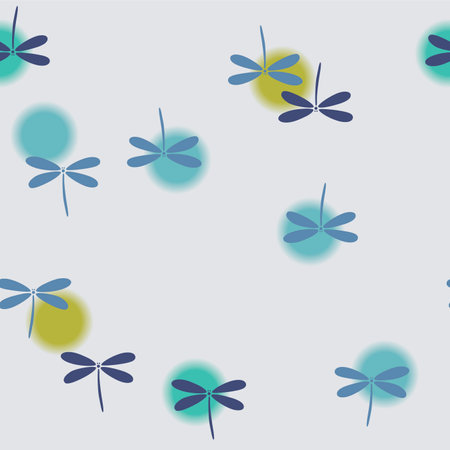 Japanese Cute Dragonfly Circle Vector Seamless Patternのイラスト素材