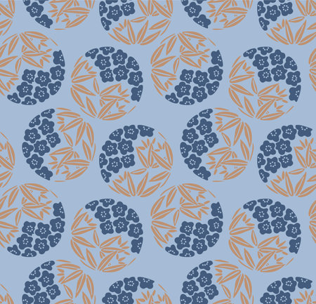 Japanese Flower Leaf Ball Vector Seamless Patternのイラスト素材