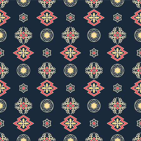 Japanese Flower Star Motif Vector Seamless Patternのイラスト素材