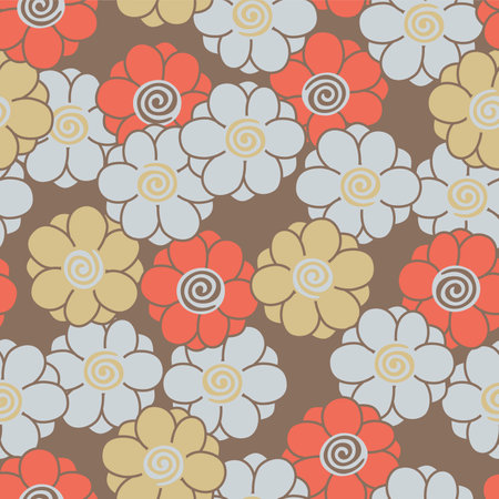 Japanese Pretty Round Flower Vector Seamless Patternのイラスト素材