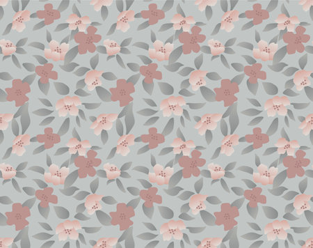 Japanese Pretty Flower Leaf Vector Seamless Patternのイラスト素材