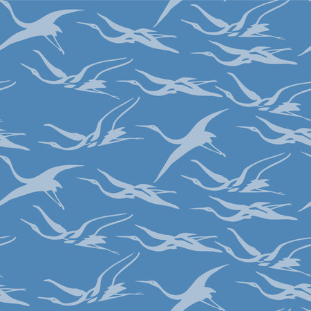 Japanese Flying Crane Bird Vector Seamless Patternのイラスト素材