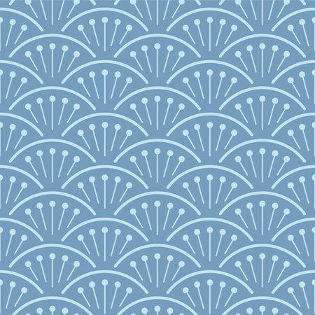 Japanese Flower Circle Wave Vector Seamless Patternのイラスト素材