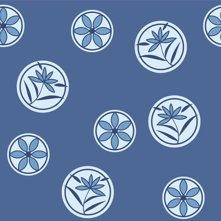 Japanese Flower Circle Motif Vector Seamless Patternのイラスト素材