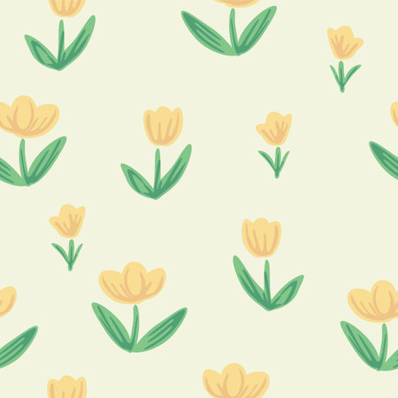 Japanese Cute Flower Plant Vector Seamless Patternのイラスト素材