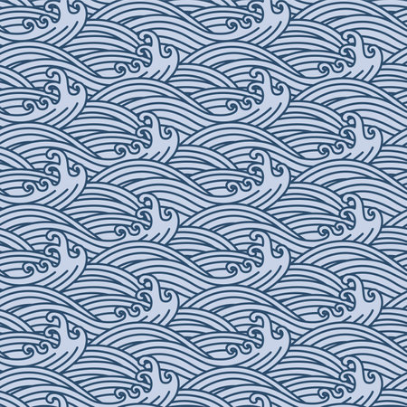 Japanese Swirl Ocean Wave Vector Seamless Patternのイラスト素材